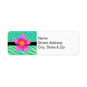 Lime Green & Turquoise Zebra & Cheetah Pink Flower