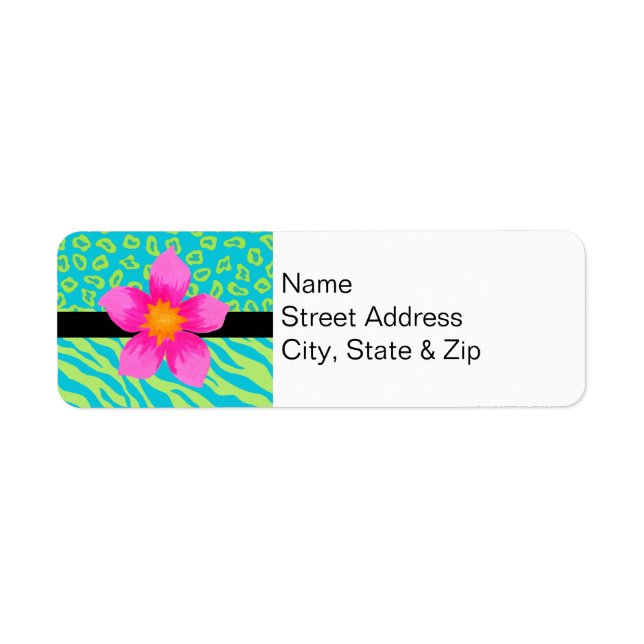 Lime Green & Turquoise Zebra & Cheetah Pink Flower (Front)