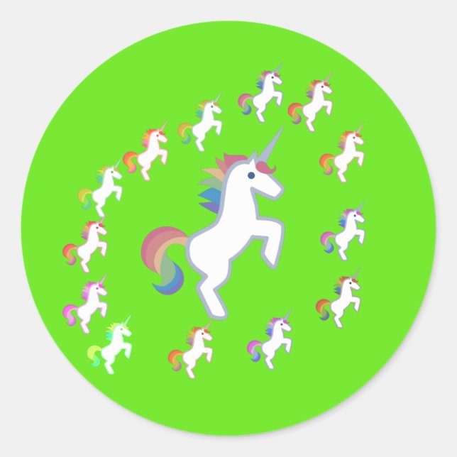 Lime Green Unicorn Circle Spark Classic Round Sticker (Front)