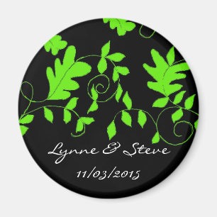 Lime Green Vines on Black Save the Date Magnet