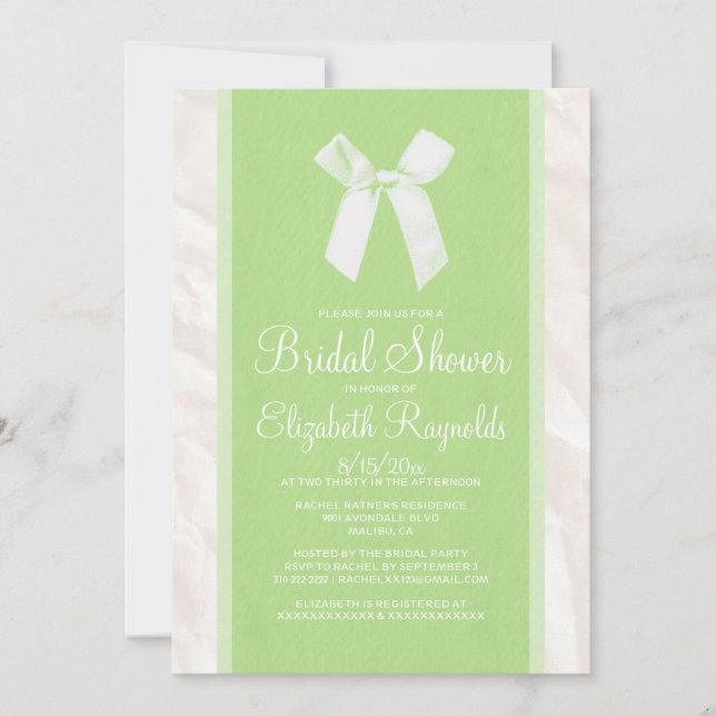 Lime Green Vintage Bow Linen Bridal Shower Invites (Front)