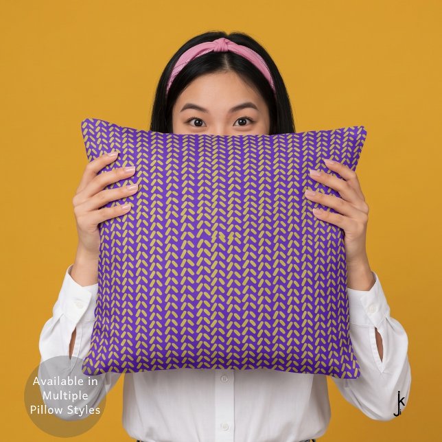 Lime Green & Violet Herringbone Geometric Pattern Throw Pillow (Creator Uploaded)