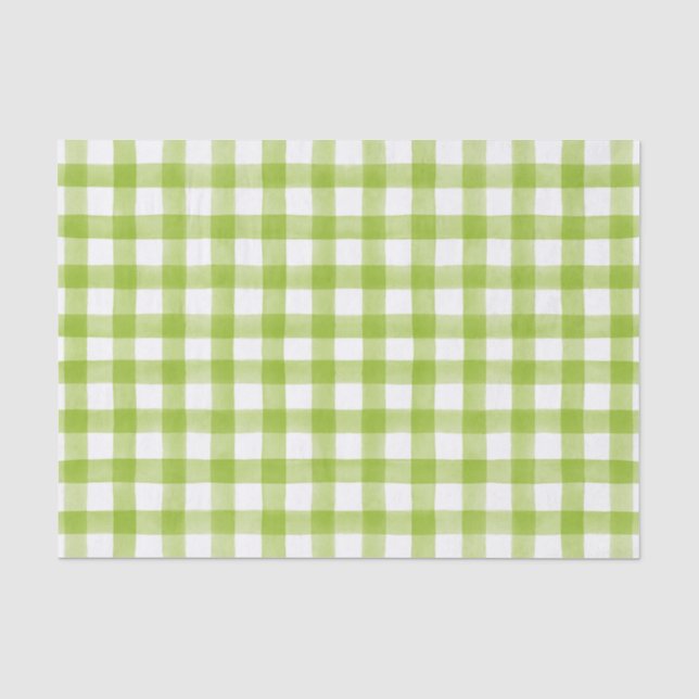 Lime Green Watercolor Dots Gingham Tissue Paper (Front)