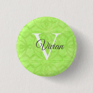 Lime Green Watercolor Monogram Name 1 Inch Round Button