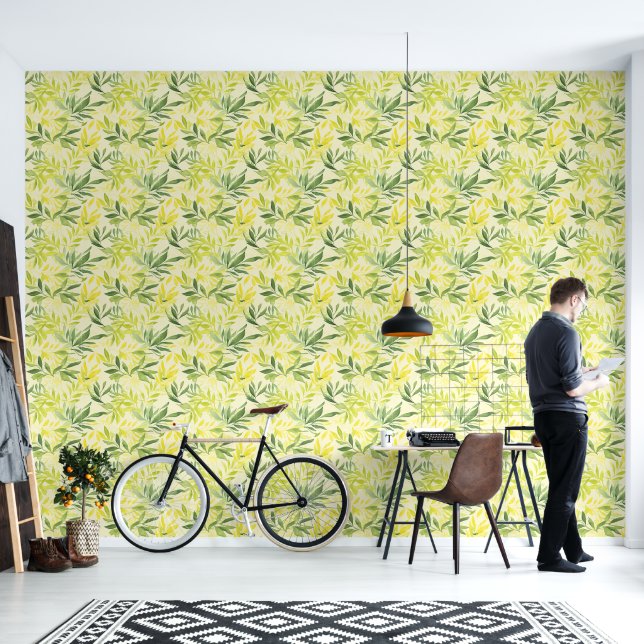 Lime Green Watercolor Pattern Wallpaper (Living Room)