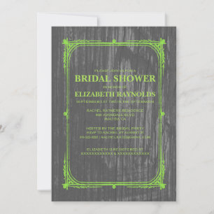 Lime Green Western Barn Wood Bridal Shower Invites