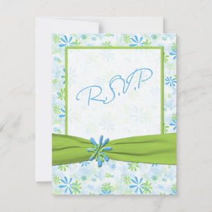 Lime Green, White, and Blue Floral Reply Card