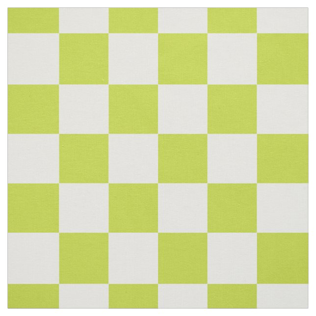 Lime Green White Chequered Chequerboard Pattern Fabric (Swatch)