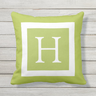 Lime Green White Custom Monogram Outdoor Pillow