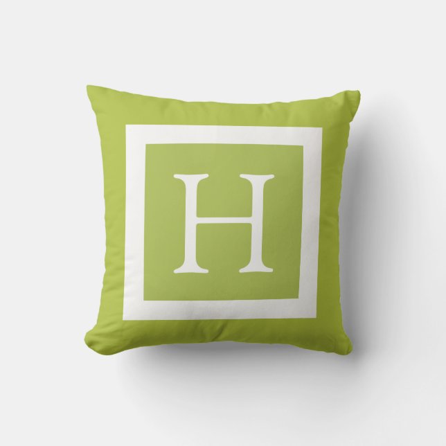 Lime Green White Custom Monogram Throw Pillow (Front)