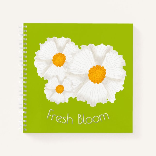 Lime Green White Floral Spiral Notebook (Front)