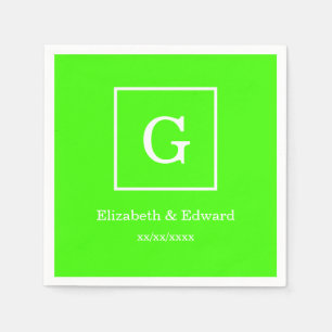 Lime Green White Framed Initial Monogram Napkin