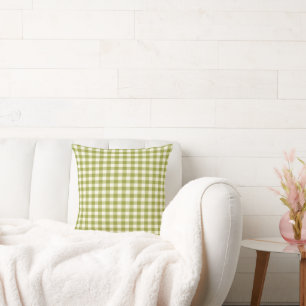 Lime Green White Gingham Plaid Chequered Pattern  Throw Pillow
