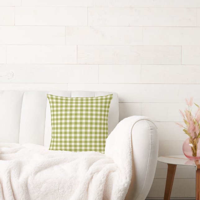 Lime Green White Gingham Plaid Chequered Pattern  Throw Pillow (Couch)