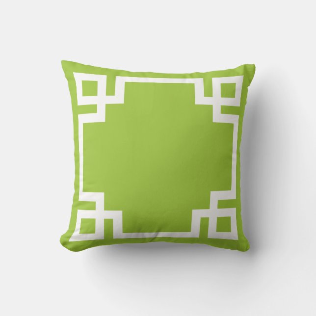 Lime Green White Greek Key Throw Pillow (Front)