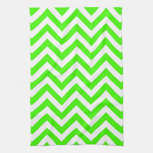 Lime Green White Large Chevron ZigZag Pattern Kitchen Towel