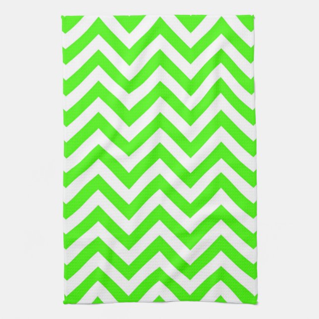 Lime Green White Large Chevron ZigZag Pattern Kitchen Towel (Vertical)