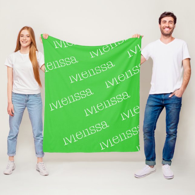 Lime Green & White Novelty Name Fleece Blanket (In Situ)