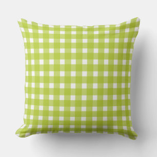 Lime Green & White Plaid Gingham Checks Throw Pillow