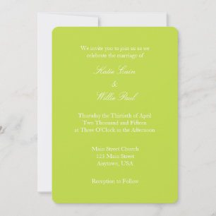 Lime Green White Plain Simple Wedding Invitation