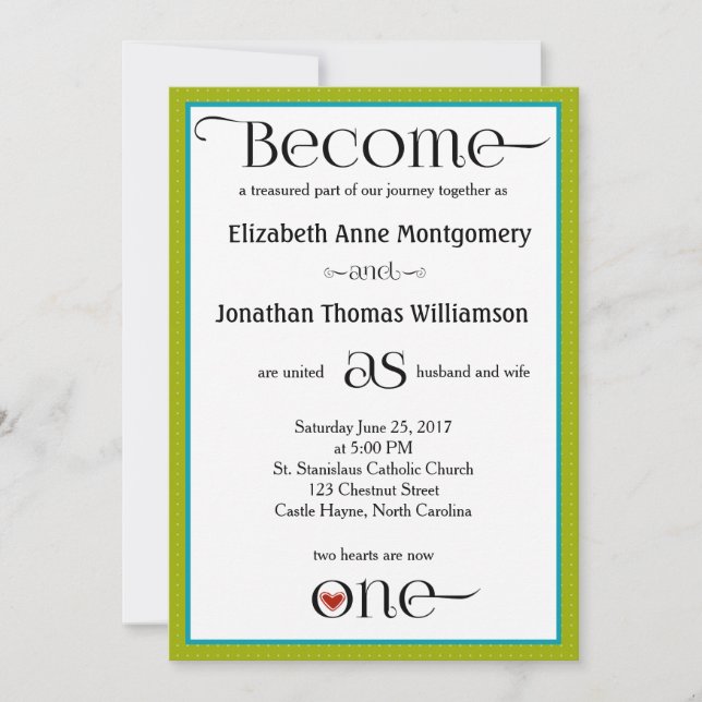 Lime Green & White Polka Dot Wedding Invitations (Front)