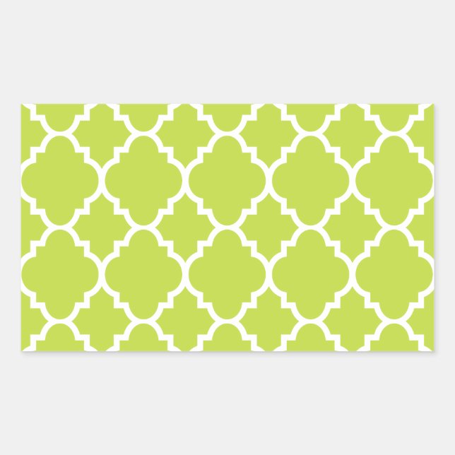 Lime Green White Quatrefoil Moroccan Pattern Sticker (Front)