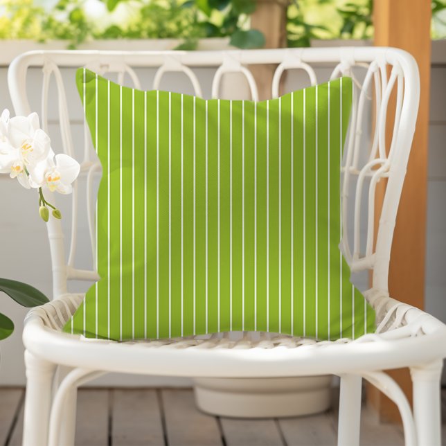 Lime Green White Summer Stripes Outdoor Pillow (Creator Uploaded)