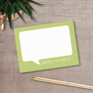 Lime Green & White Talk Bubble Personalized Name Post-it Notes