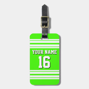 Lime Green White Team Jersey Custom Number Name Luggage Tag