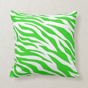 Lime Green White Zebra Stripes Wild Animal Prints Throw Pillow