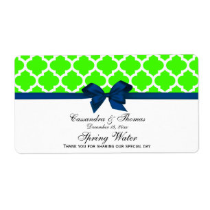 Lime Green Wht Moroccan Navy Bow Party Water Label