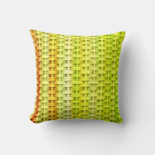 Lime green wicker retro stripes graphic design throw pillow