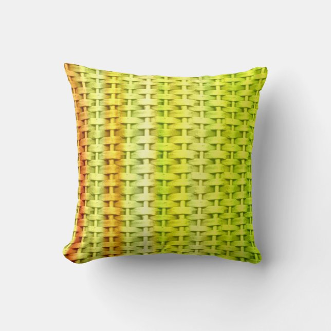 Lime green wicker retro stripes graphic design throw pillow (Front)