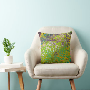 Lime Green with Purple Invaliding Cells of colour Throw Pillow