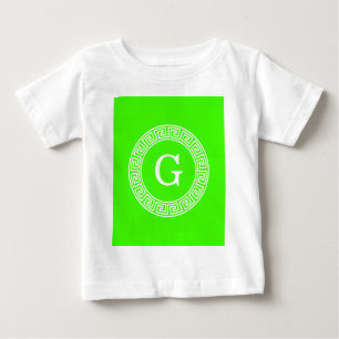 Lime Green Wt Greek Key Rnd Frame Initial Monogram Baby T-Shirt