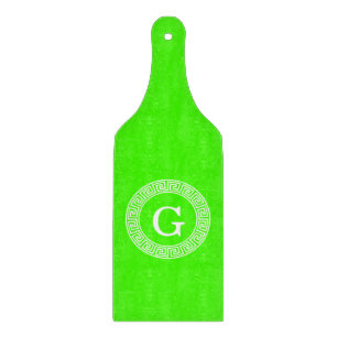 Lime Green Wt Greek Key Rnd Frame Initial Monogram Cutting Board