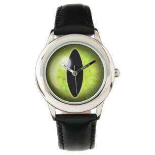 Lime Green Yellow Cat Eye Eyeball Wrist Watch