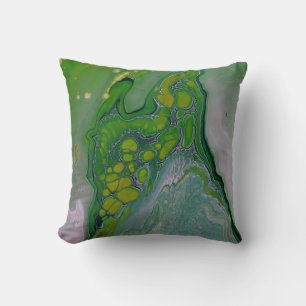 Lime Green Yellow Fluid Marble Liquid Art Throw Pillow