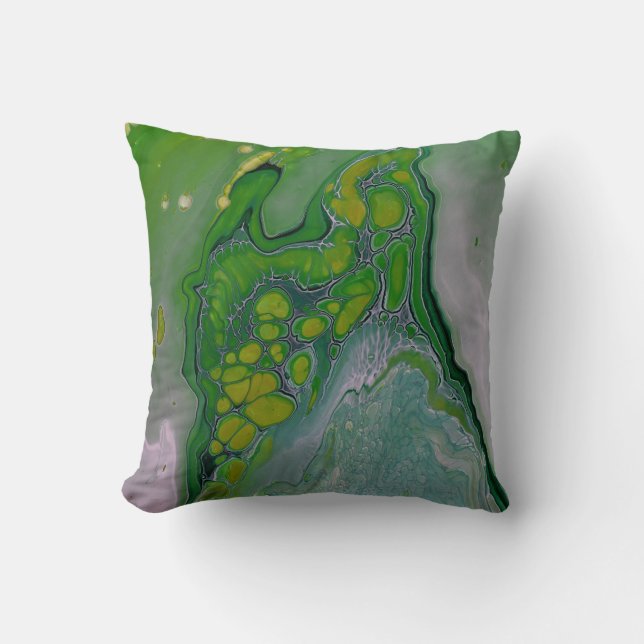 Lime Green Yellow Fluid Marble Liquid Art Throw Throw Pillow (Front)