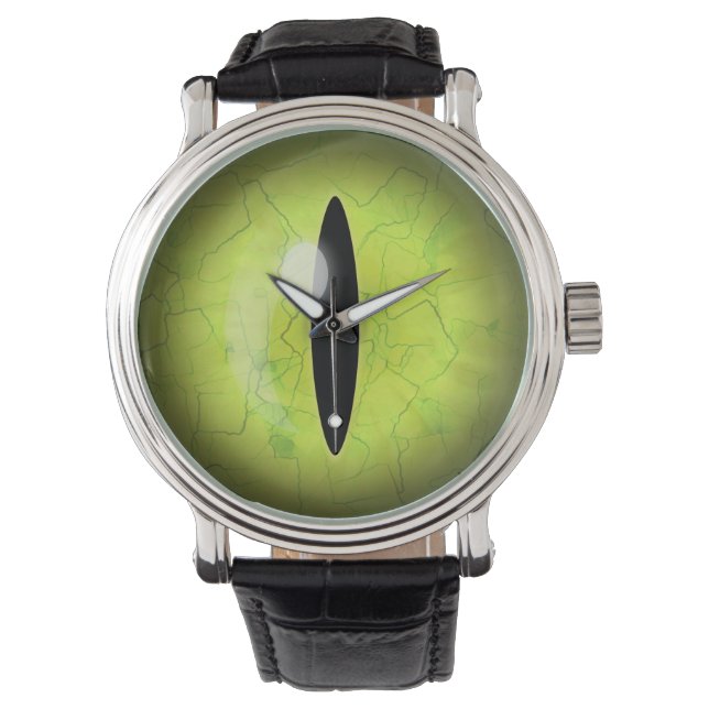 Lime Green Yellow Snake Eye Eyeball Wrist Watch (Front)