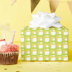  Lime Green Yellow Woven Squares  Wrapping Paper