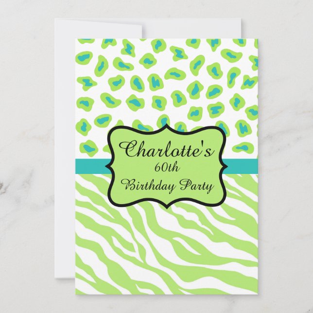 Lime Green Zebra Leopard 60th Birthday Invitation (Front)