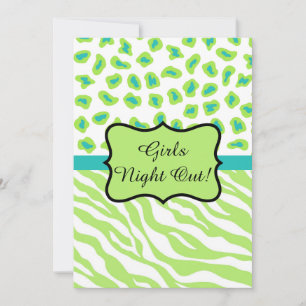 Lime Green Zebra Leopard Girls Night Out Party Invitation