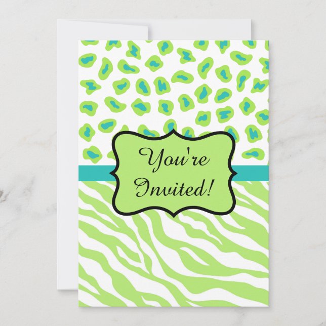 Lime Green Zebra Leopard Invitation (Front)