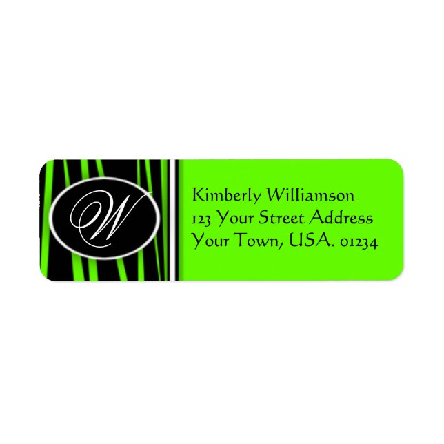 Lime Green Zebra Monogrammed Return Address Labels (Front)