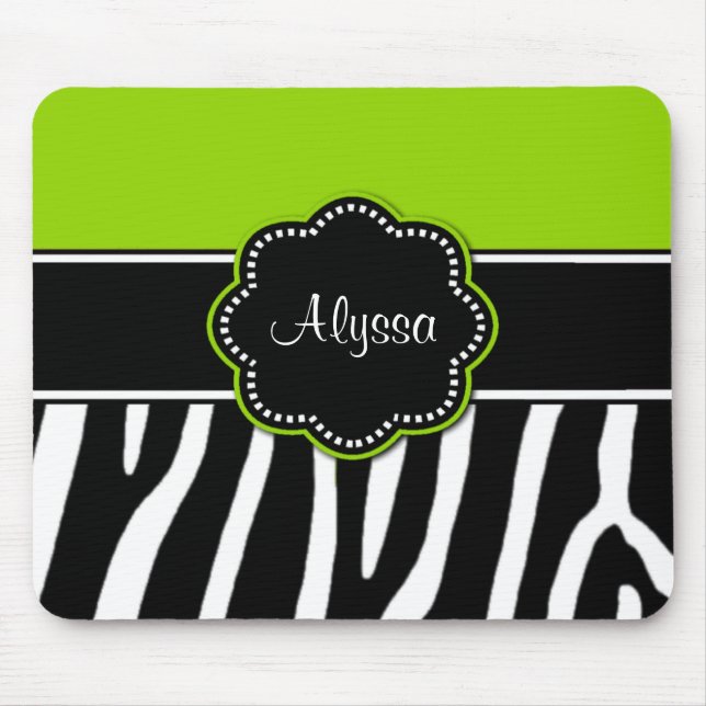 Lime Green Zebra Print Mousepad (Front)
