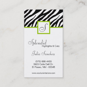 Lime Green Zebra Print Personalize Business Card
