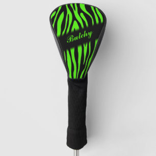 Lime Green Zebra Print Personalized Golf Head Cover