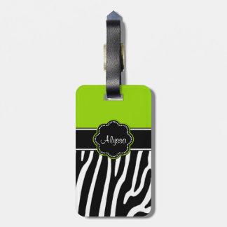 Lime Green Zebra Print Personalized Luggage Tag