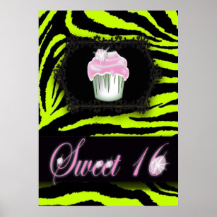 Lime green zebra print Pink Cupcake Sweet Sixteen